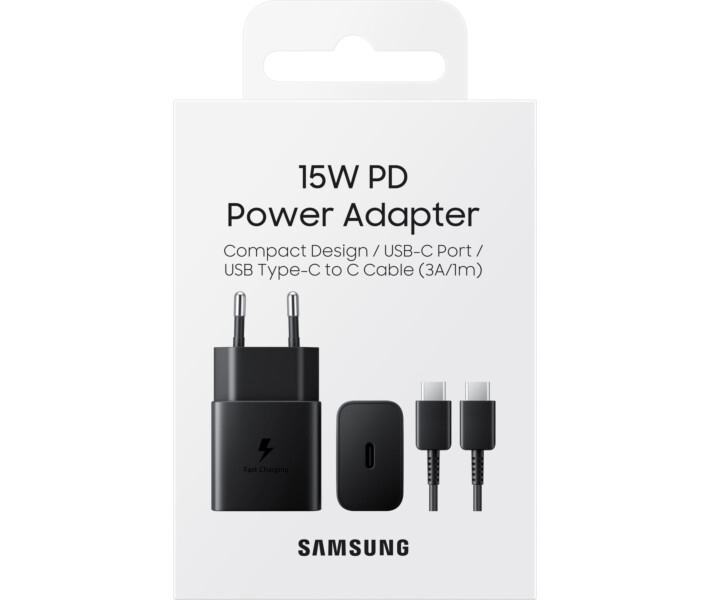 Сетевое зарядное устройство Samsung 15W Power Adapter Type-C Cable (EP-T1510XBEGRU) Black 0 - Фото 1