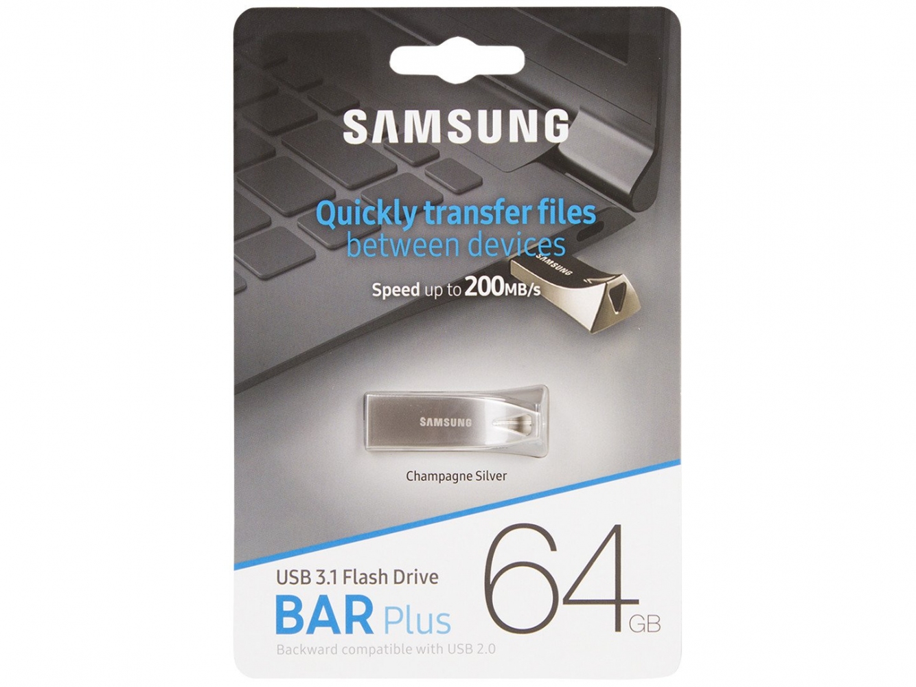 USB флеш накопичувач Samsung Bar Plus USB 3.1 64GB (MUF-64BE3/APC) Silver 2 - Фото 2