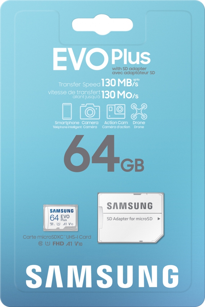 Карта пам'яті Samsung EVO Plus microSDXC 64 GB UHS-I Class 10 + SD-адаптер (MB-MC64KA/RU) 0 - Фото 1