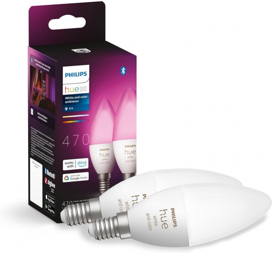 Умная лампа Philips Hue White and Color Ambiance E14 4W 2000-6500K 2 шт (929002294205) - фото - Samsung Experience Store — брендовый интернет-магазин